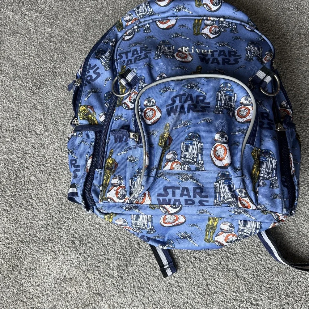 Pottery Barn Kids Star Wars Backpack Blue Droids‎ R2-D2 BB-8 C-3PO Personalized
